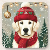 Golden Retriever in Festive Sweater - Cozy Christm Getränkeuntersetzer (Vorderseite)