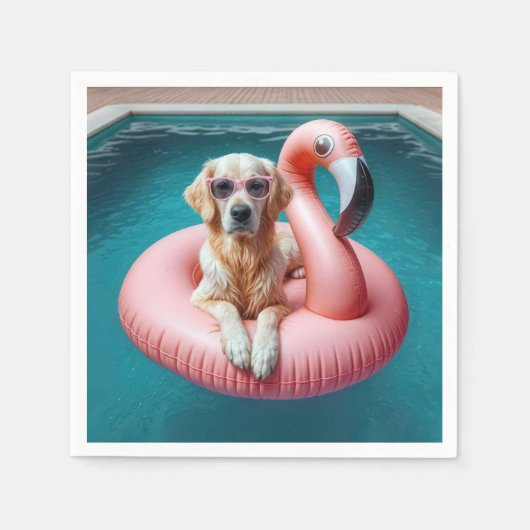Golden Retriever In Flamingo Pool toy Serviette (Vorderseite)