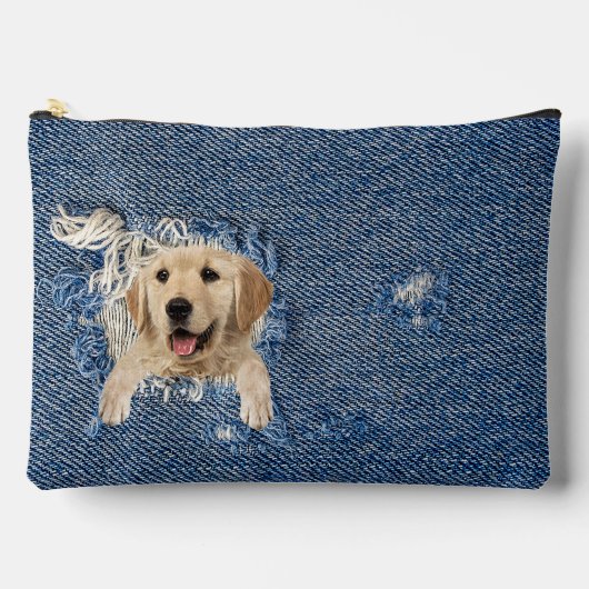 Golden Retriever in Frayed Denim Zubehörtasche (Vorderseite)