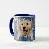 Golden Retriever in gebräuntem blauen Denim-Loch Tasse (Vorderseite Links)
