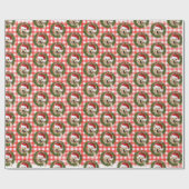 Golden Retriever in Green Wreath auf Gingham Geschenkpapier (Flach)