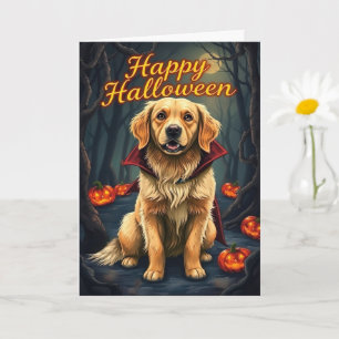 Golden Retriever in Hexenhut Halloween Niedlicher  Karte
