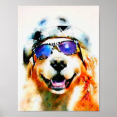 Golden Retriever in Hut und Sonnenbrille Wasserfar Poster (Vorne)