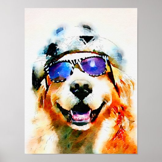 Golden Retriever in Hut und Sonnenbrille Wasserfar Poster (Vorne)