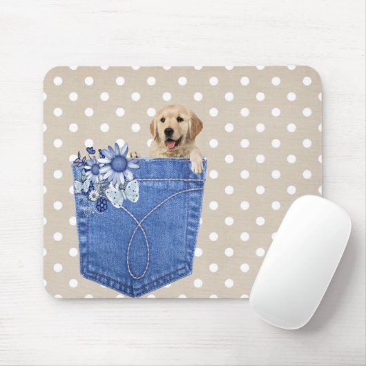 Golden Retriever in Jean Pocket Mousepad (Mit Mouse)