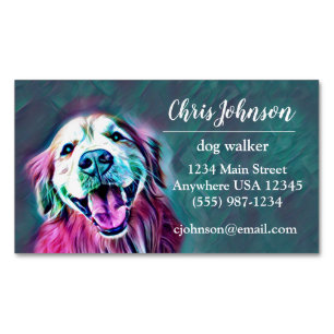 Golden Retriever in Neon Colors Dog Walker Magnetische Visitenkarte