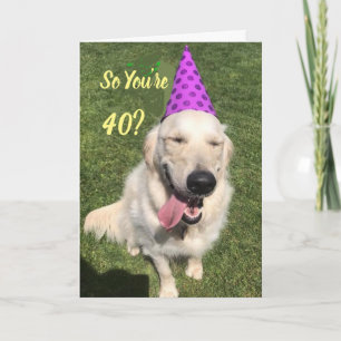 Golden Retriever in Party Hat 40. Geburtstag Karte