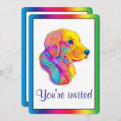 Golden Retriever in Rainbow Einladung (Vorne/Hinten)