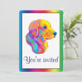 Golden Retriever in Rainbow Einladung (Stehend Vorderseite)