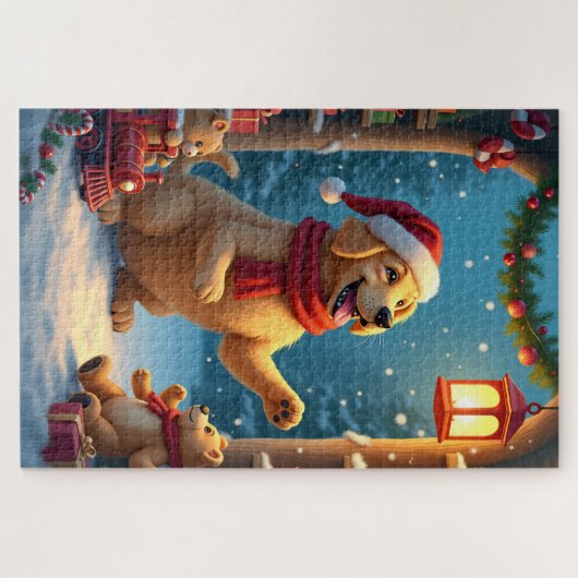 Golden Retriever in Santa’s Workshop Christmas Puzzle (Horizontal)