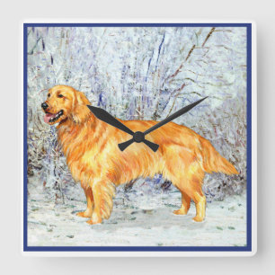 Golden Retriever in Wintertime Quadratische Wanduhr