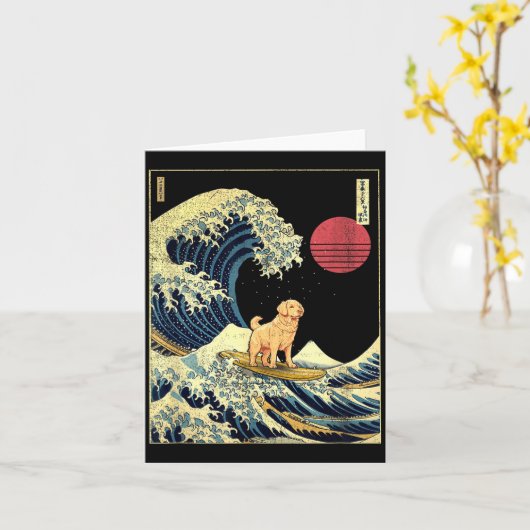 Golden Retriever Japanese Kanagawa Wave Funny Surf Karte (Gelbe Blume)