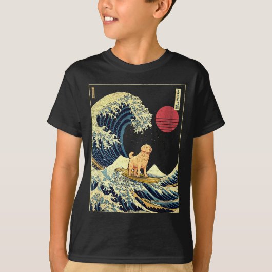 Golden Retriever Japanese Kanagawa Wave Funny Surf T-Shirt (Vorderseite)