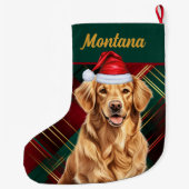 Golden Retriever Kariert und Hunde Name Großer Weihnachtsstrumpf (Rückseite)