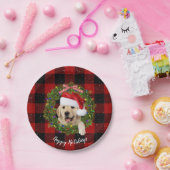 Golden Retriever Kranz auf Büffel kariert Pappteller (Party)