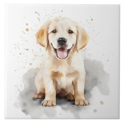 Golden Retriever Labrador Puppy Watercolor Fliese (Vorderseite)