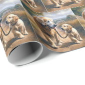 Golden Retriever laufen auf einer Landstraße Geschenkpapier (Rolleneckpunkt)
