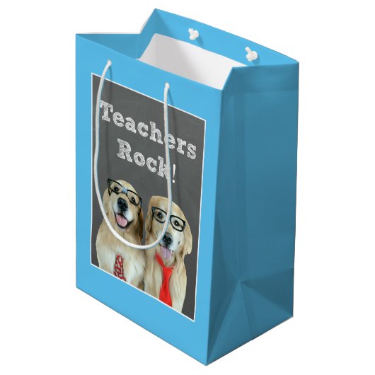 Golden retriever-Lehrer-Anerkennung Mittlere Geschenktüte (Rückseite Schrägansicht)