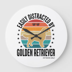 Golden Retriever Leicht Ablenkbar Vintage-Hundedes Große Wanduhr