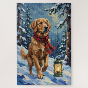 Golden Retriever Leitstern im schneebedeckten Wald Puzzle
