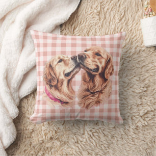 Golden Retriever Liebe Gingham-Muster Kissen