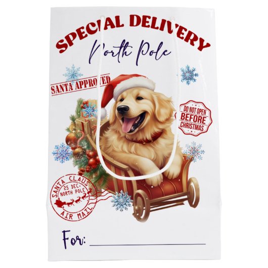 Golden Retriever - Lieferung an den Nordpol Mittlere Geschenktüte (Rückseite)
