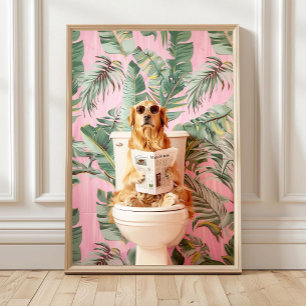 Golden Retriever liest auf Toilette Badezimmer Dru Poster