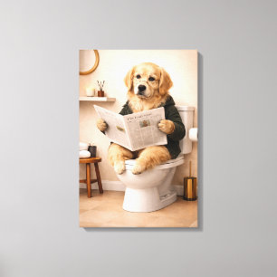 Golden Retriever liest Zeitung Badezimmer Humor Leinwanddruck