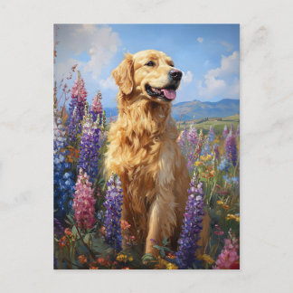 Golden Retriever Lupine Blume Postkarte