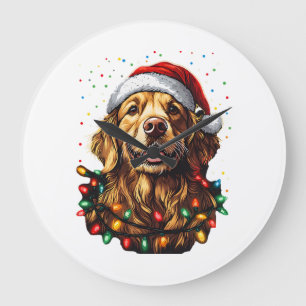 Golden Retriever Lustiger Hund Weihnachten Santa H Große Wanduhr