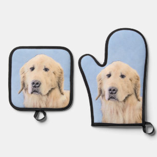 Golden Retriever Malerei Niedlich Original Hunde K Ofenhandschuh & Topflappen-Set