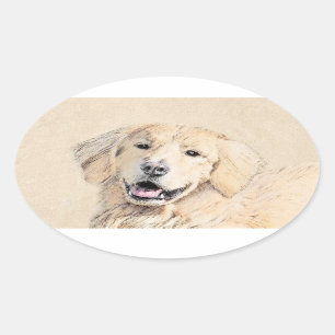 Golden Retriever Malerei - Niedliche Original Hund Ovaler Aufkleber