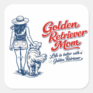 Golden Retriever Mama Aufkleber - Retro Linienkuns