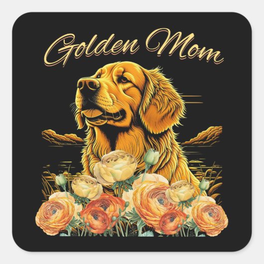 Golden Retriever Mama Floral Boho Chic Dog Portrai Quadratischer Aufkleber (Vorderseite)