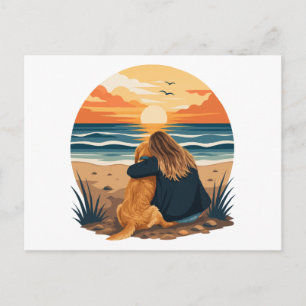 Golden Retriever Mama Leben Strand Sonnenuntergang Postkarte