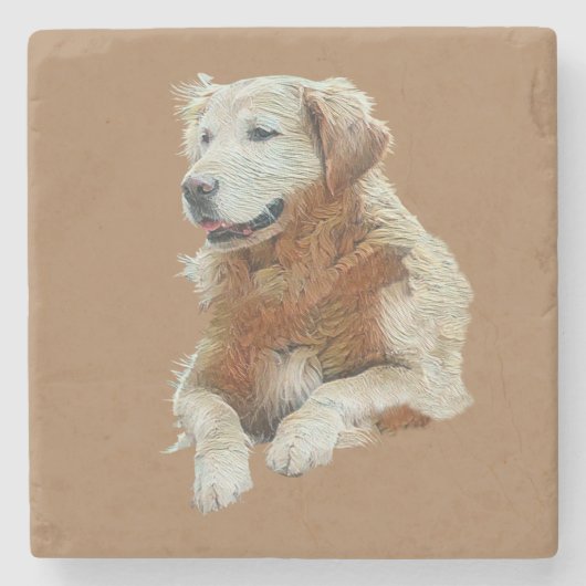 Golden Retriever Marmor Untersetzer gestrichen (Vorderseite)