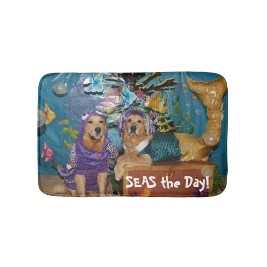 Golden retriever-Meerjungfrau-und Kraken-Meere der Badematte (Vorderseite)