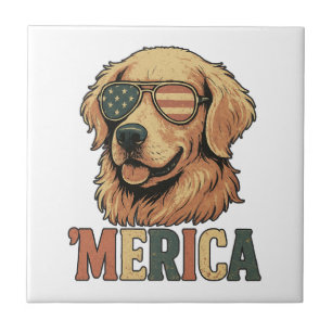 Golden Retriever 'Merica Sonnenbrille Fliese