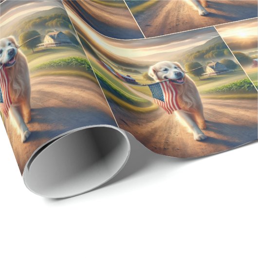 Golden Retriever mit amerikanischer Flagge Geschenkpapier (Rolleneckpunkt)