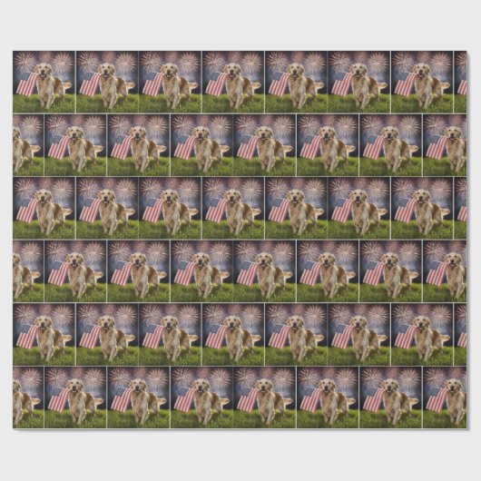 Golden Retriever mit amerikanischer Flagge Geschenkpapier (Flach)