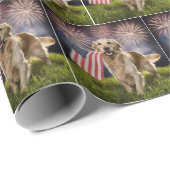 Golden Retriever mit amerikanischer Flagge Geschenkpapier (Rolleneckpunkt)