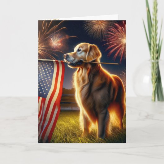 Golden Retriever mit amerikanischer Flagge Karte (Vorderseite)