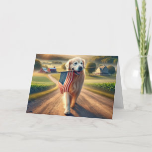 Golden Retriever mit amerikanischer Flagge Karte