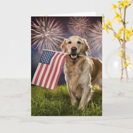Golden Retriever mit amerikanischer Flagge Karte (Gelbe Blume)