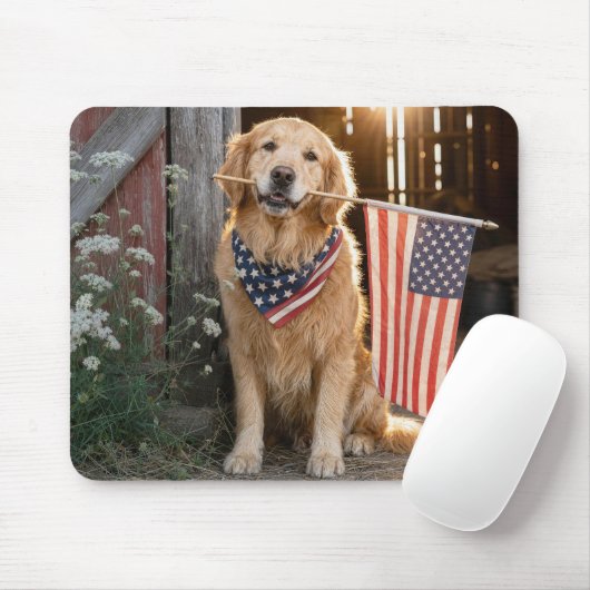 Golden Retriever mit amerikanischer Flagge Mousepad (Mit Mouse)