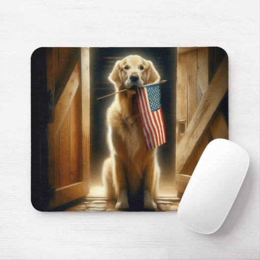 Golden Retriever mit amerikanischer Flagge Mousepad (Mit Mouse)