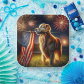 Golden Retriever mit amerikanischer Flagge Pappteller (Party)