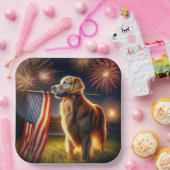 Golden Retriever mit amerikanischer Flagge Pappteller (Party)