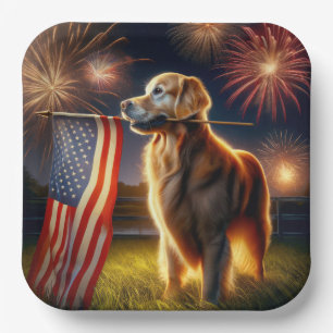 Golden Retriever mit amerikanischer Flagge Pappteller