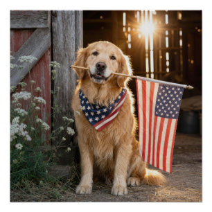 Golden Retriever mit amerikanischer Flagge Poster